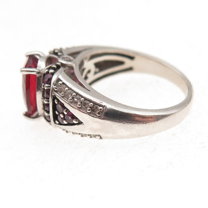 925 Sterling Silver Lab-Created Ruby Real White Topaz & Amethyst Ring Size 6