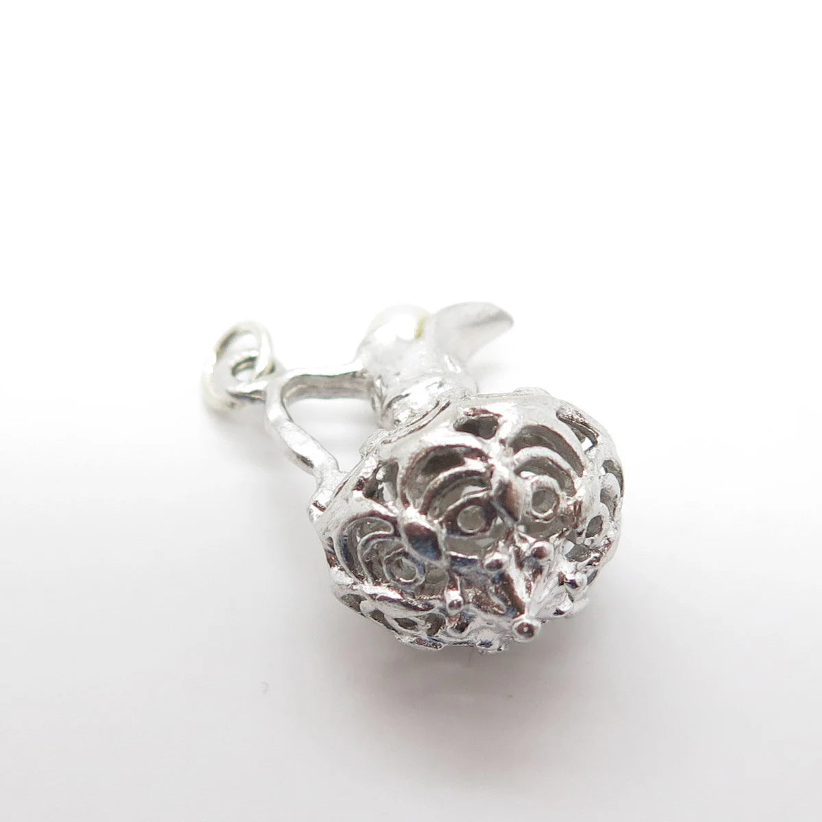 925 Sterling Silver Antique Art Deco Real Pearl Swirl Jug Charm Pendant