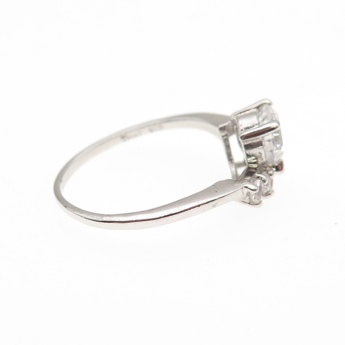 925 Sterling Silver Round-Cut C Z Bypass Engagement Ring Size 7.25