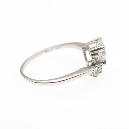 925 Sterling Silver Round-Cut C Z Bypass Engagement Ring Size 7.25
