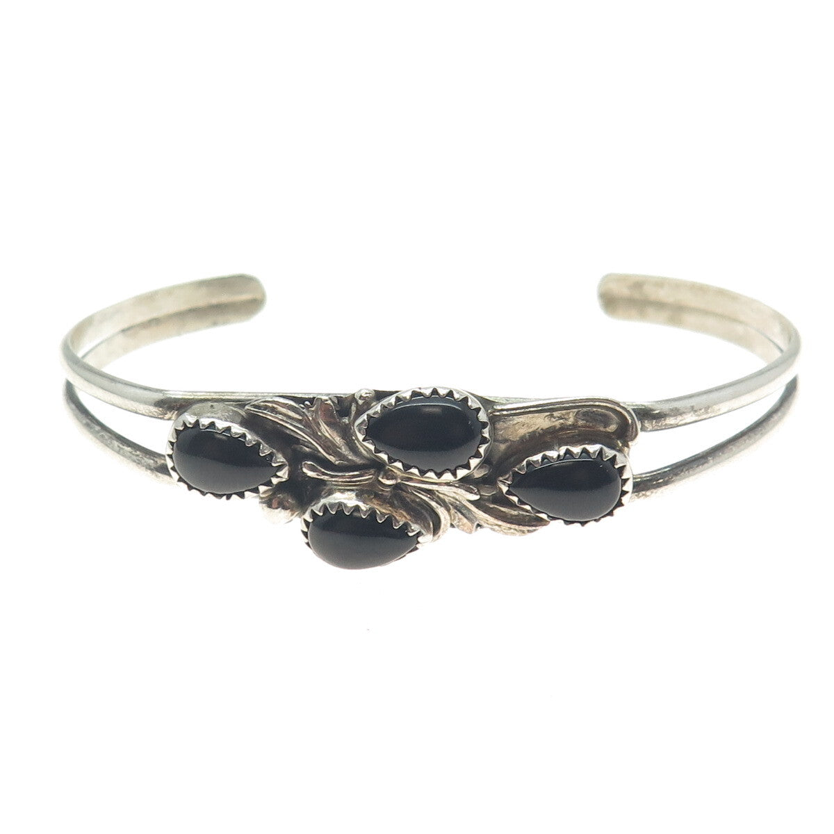 REX ABEITA NAVAJO Old Pawn Sterling Silver Black Onyx Adjustable Bracelet 6.75"