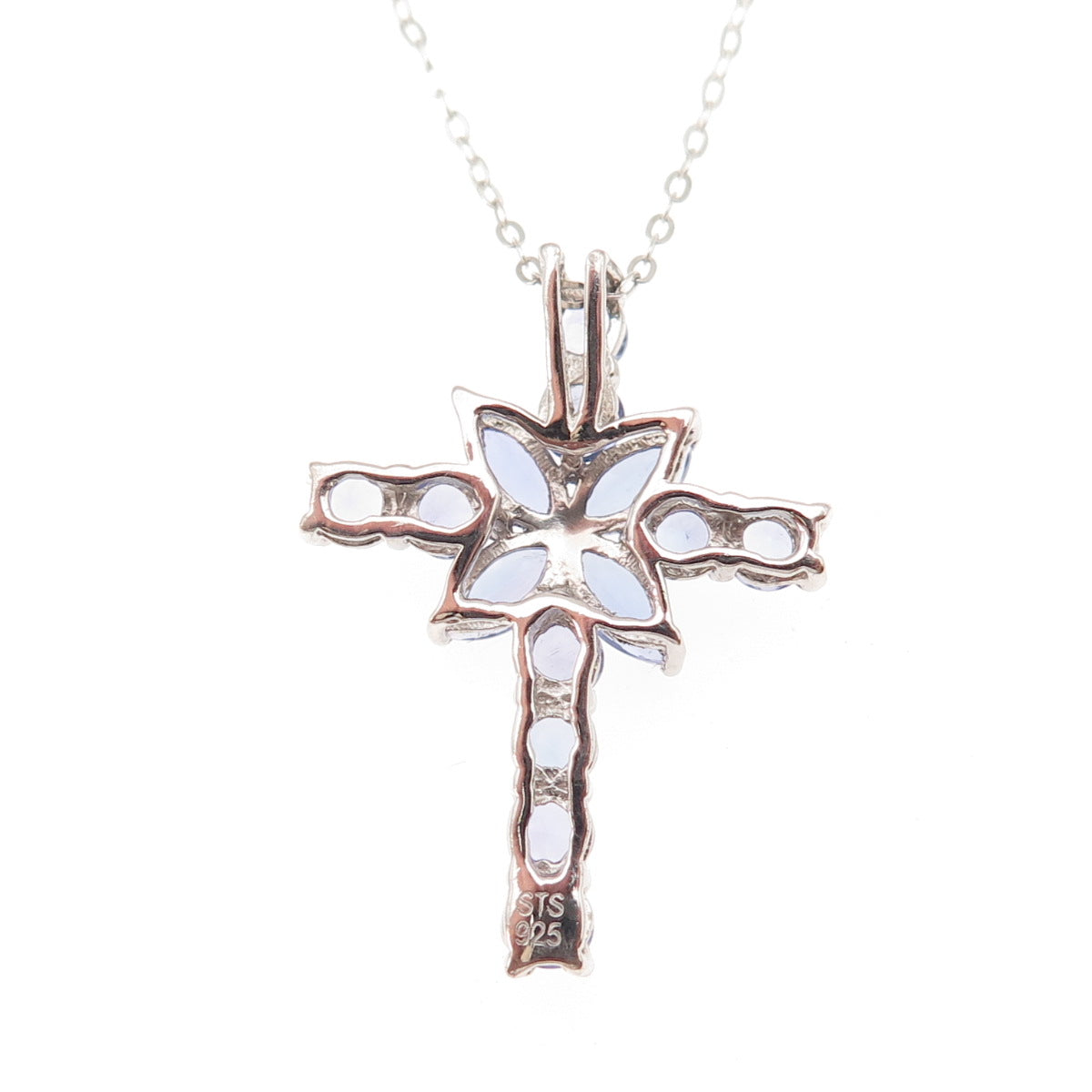 Chuck Clemency 925 Sterling Silver Real Tanzanite Cross Cable Chain Necklace 20"