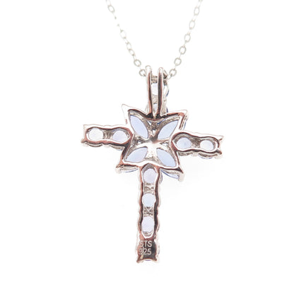 Chuck Clemency 925 Sterling Silver Real Tanzanite Cross Cable Chain Necklace 20"