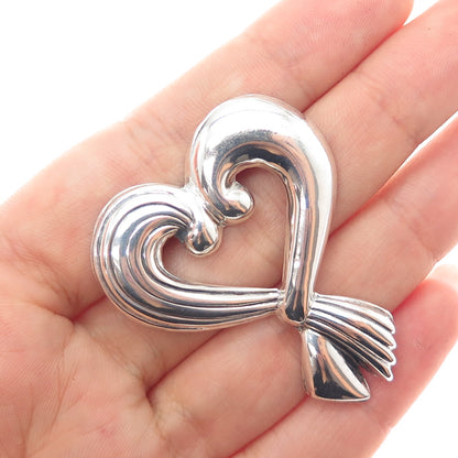 925 Sterling Silver Vintage EFS Mexico Modernist Heart Oxidized Pin Brooch