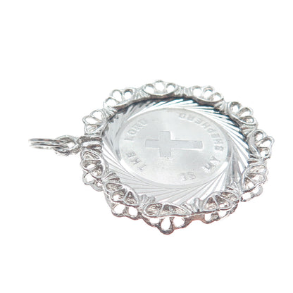 925 Sterling Silver Vintage The Lord Is My Shepherd Ornate Religious Pendant