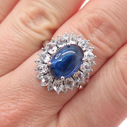 925 Sterling Silver Real Sapphire & White Topaz Bohemian Ring Size 7