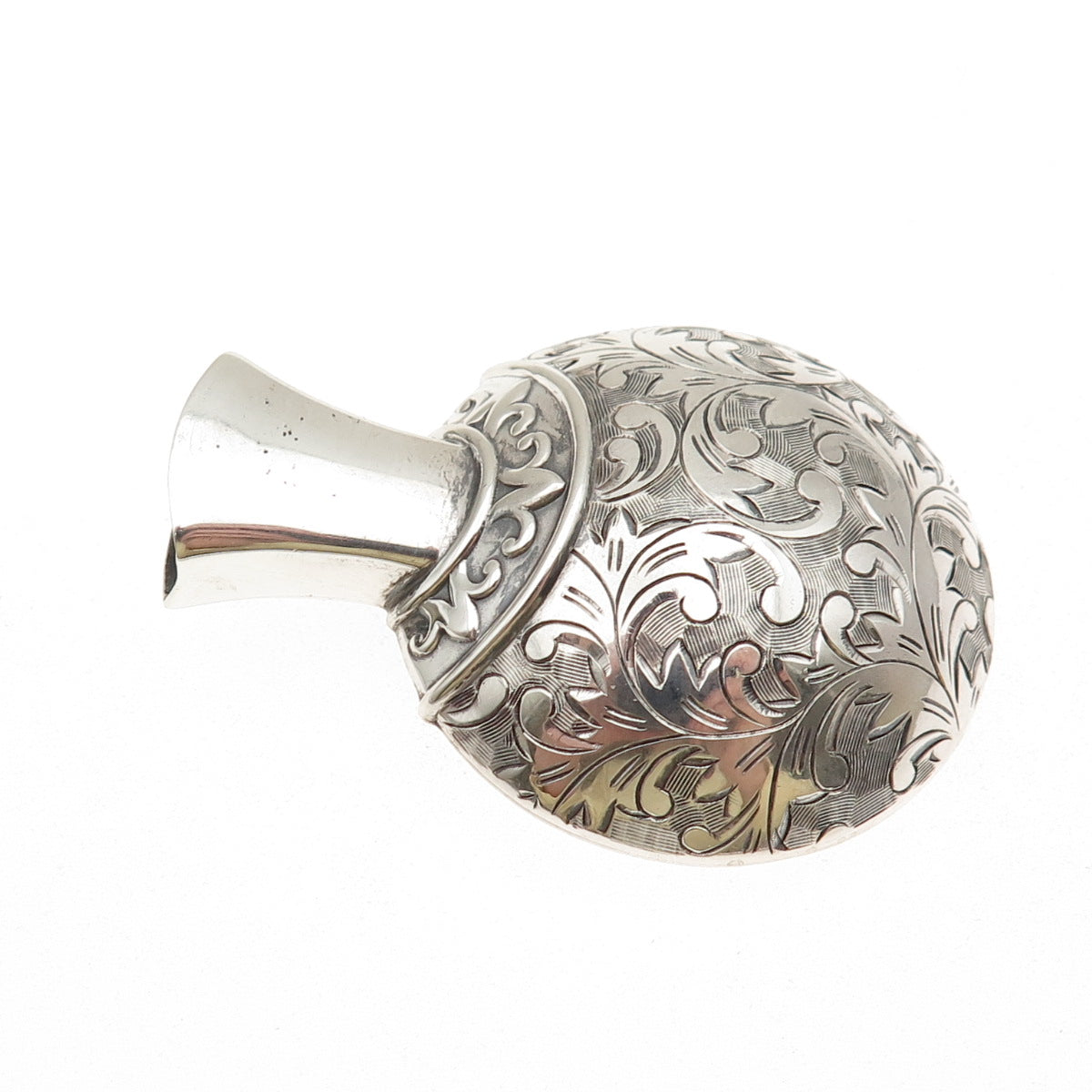 950 Silver Antique Art Deco Engraved Floral Flask Oxidized Collar / Fur Clip