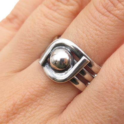 925 Sterling Silver Vintage Modernist Multi-Row Oxidized Ring Size 9.25