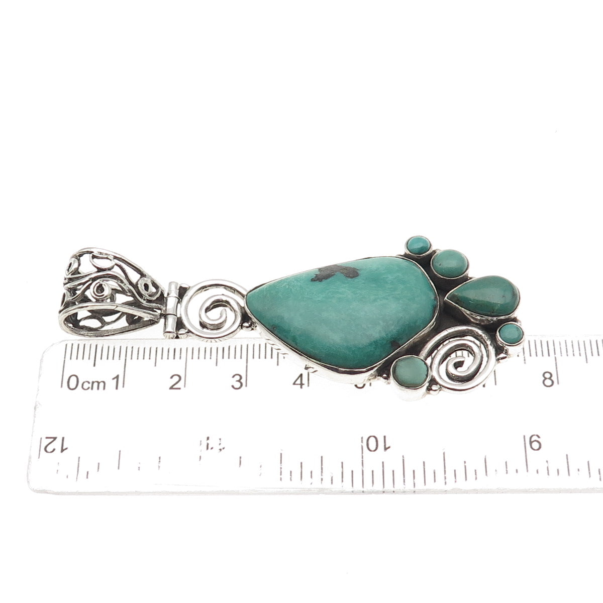 925 Sterling Silver Vintage Real Kingman Turquoise Modernist Spiral Pendant