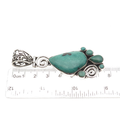 925 Sterling Silver Vintage Real Kingman Turquoise Modernist Spiral Pendant