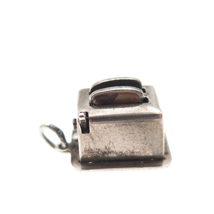 925 Sterling Silver Antique Art Deco Toaster Movable 3D Mini Charm Pendant