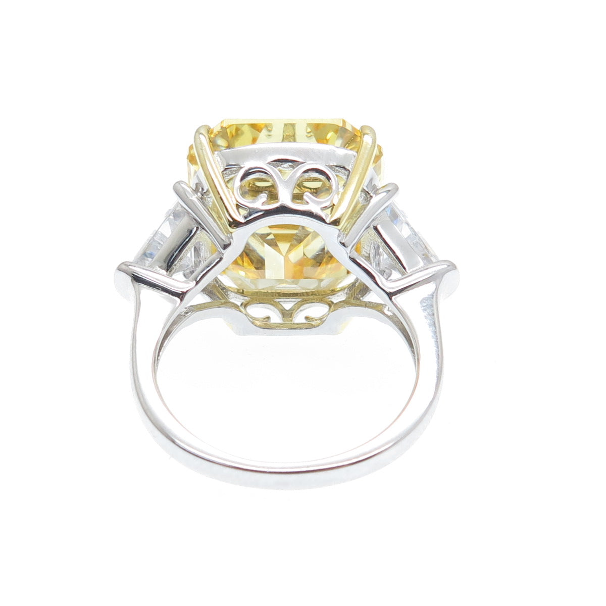 DSMK 925 Sterling Silver 2-Tone Canary & White Multi-Cut C Z Ring Size 7.25