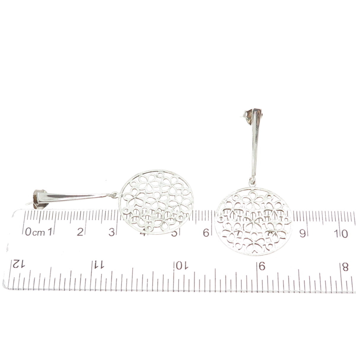 925 Sterling Silver Vintage Flower Disc Dangle Earrings