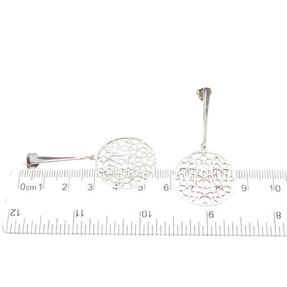 925 Sterling Silver Vintage Flower Disc Dangle Earrings