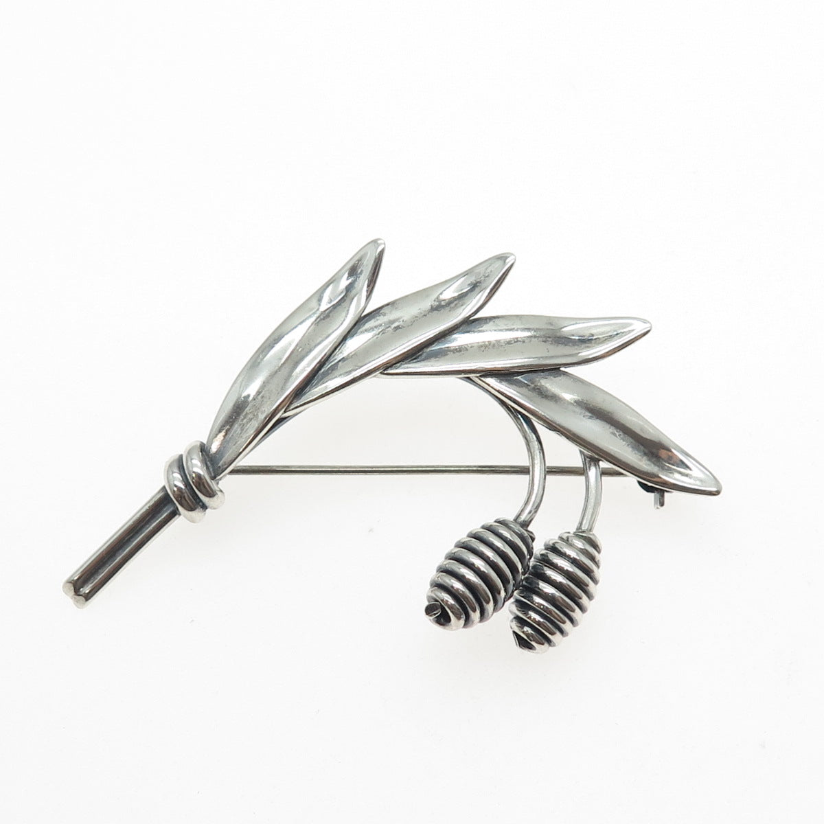A&K Aarre & Krogh Sterling Silver Vintage Modernist Floral Oxidized Pin Brooch