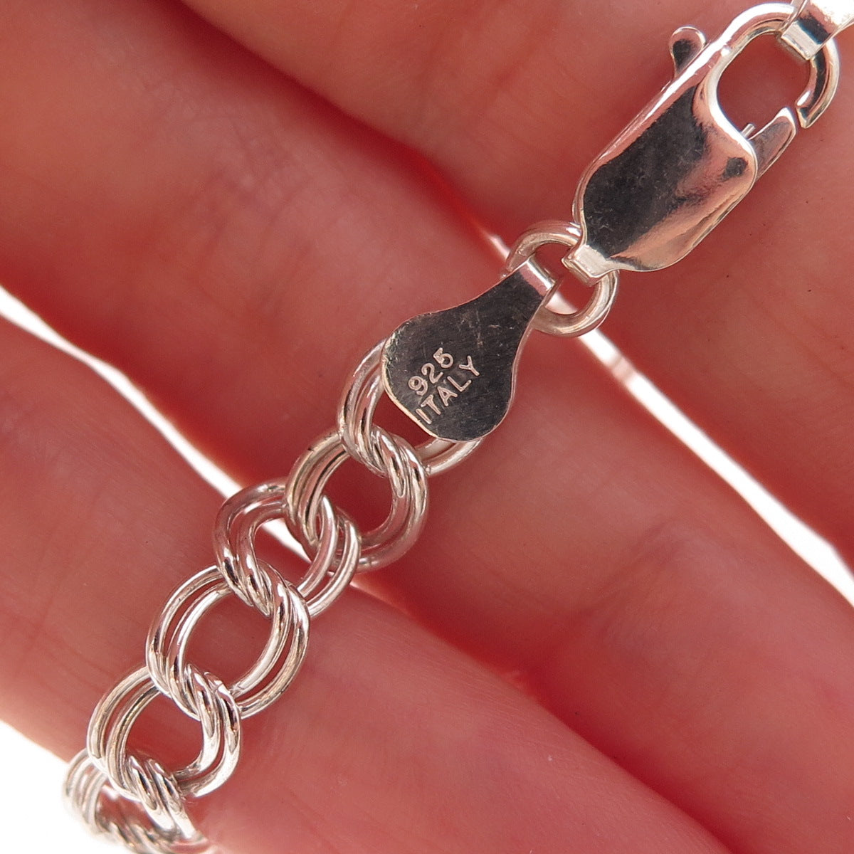 Han 925 Sterling Silver Vintage Italy Double Curb Link Bracelet 7.5"