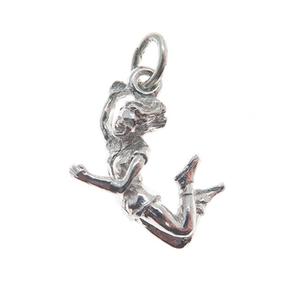 925 Sterling Silver Vintage Jumping Cheerleader Dancer Minimalist Charm Pendant