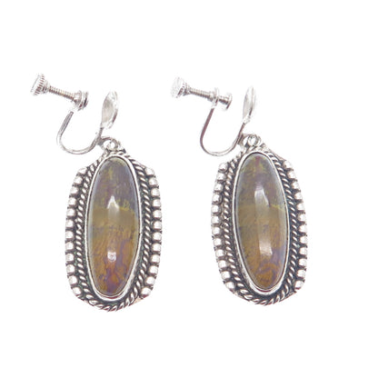 Old Pawn 925 Sterling Silver Vintage Southwestern Real Agate Dangle Earrings