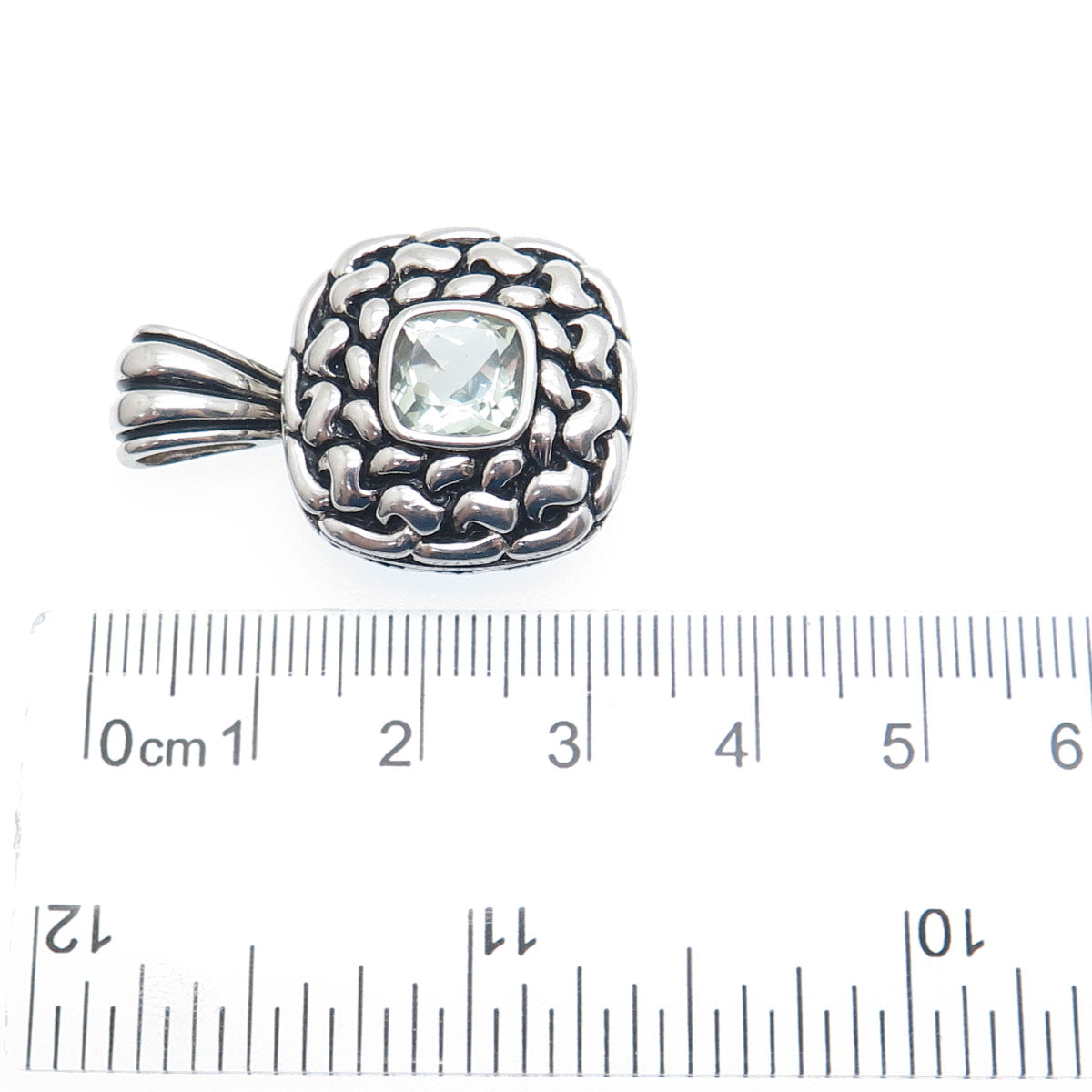 FADO 925 Sterling Silver Vintage Dublin Real Green Amethyst Modernist Pendant