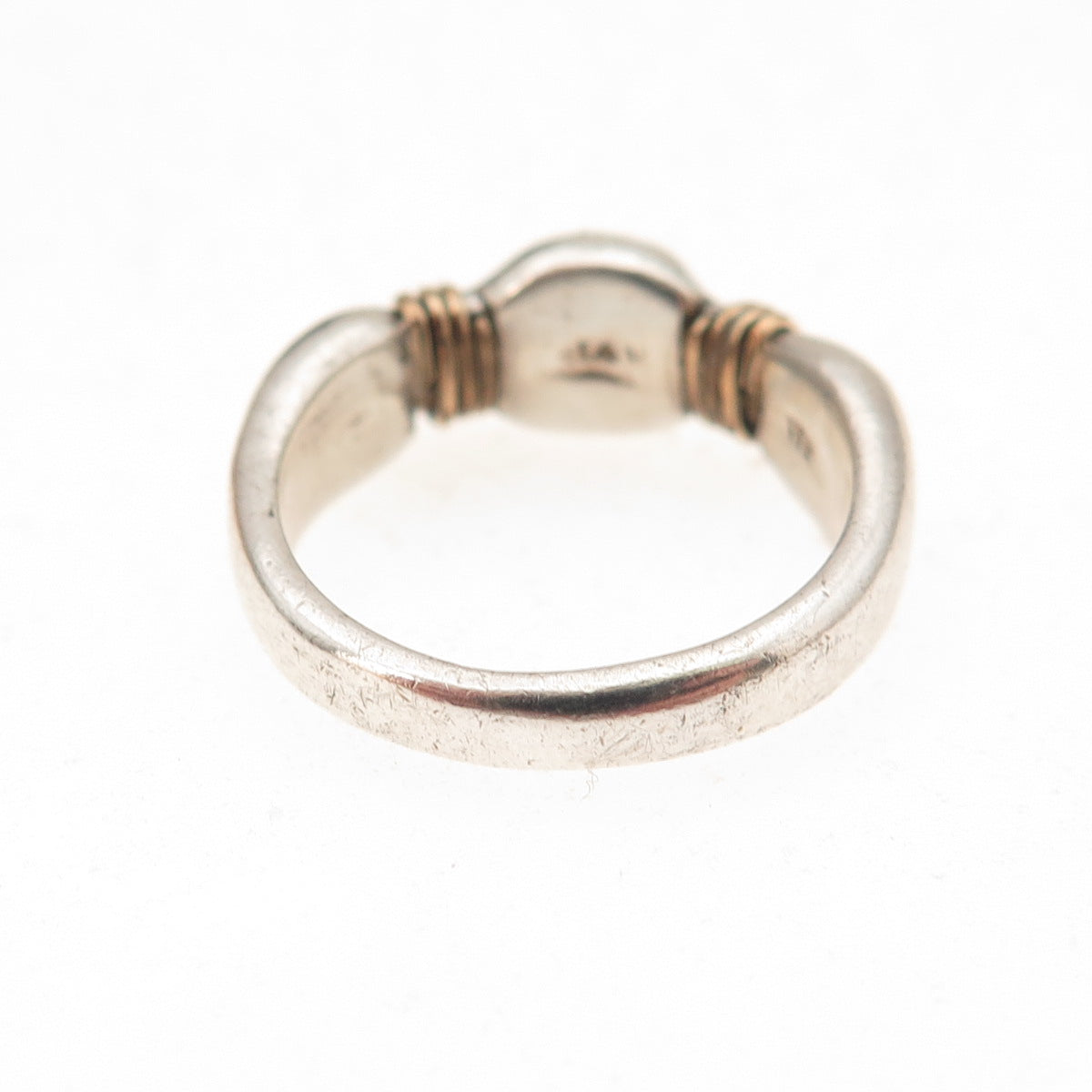 925 Sterling Silver 14K Gold Vintage Modernist Oxidized Ring Size 5