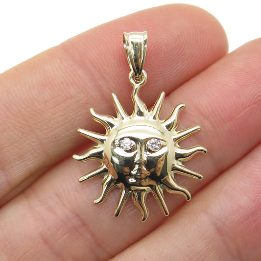 14K Yellow Gold Round-Cut C Z Sun Face Minimalist Charm Pendant