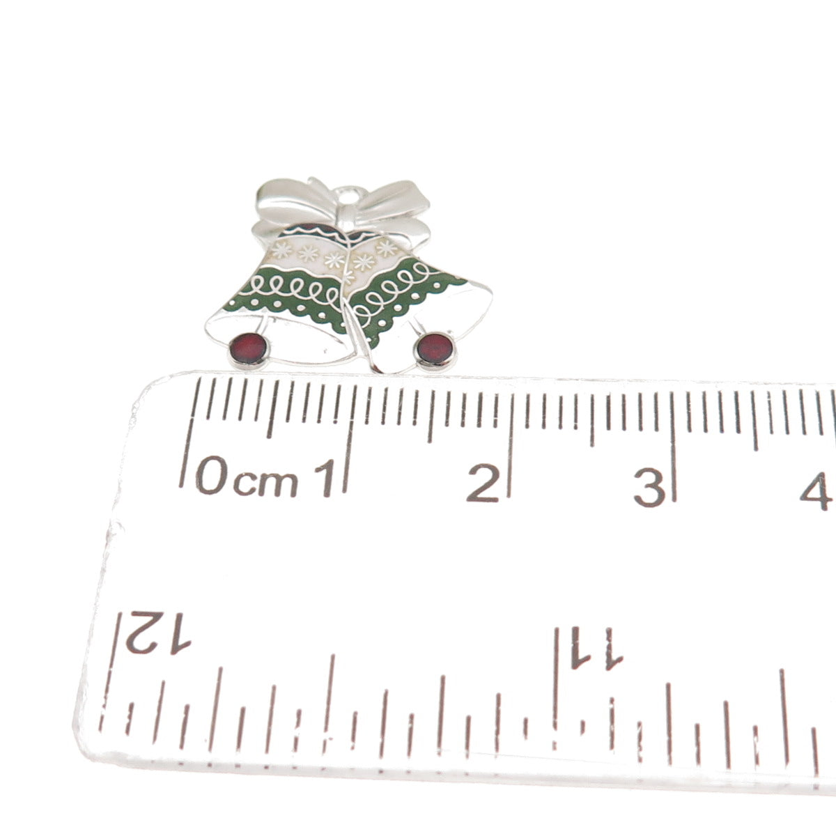 BEAU 925 Sterling Silver Vintage Enamel Christmas Bell Mini Charm Pendant