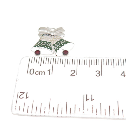 BEAU 925 Sterling Silver Vintage Enamel Christmas Bell Mini Charm Pendant