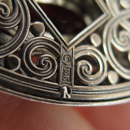 ART'S ELEGANCE 925 Sterling Silver 14K Gold Vintage Real Red Garnet Pendant