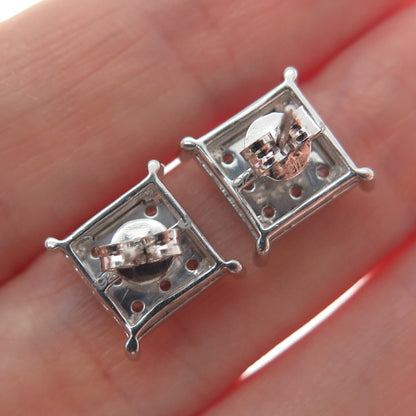 925 Sterling Silver Round-Cut Shaped C Z Sparkle Square Stud Earrings