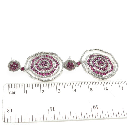 925 Sterling Silver Round-Cut Lab-Created Ruby & C Z Multi-Circle Earrings