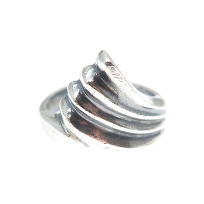 925 Sterling Silver Vintage Mexico Modernist Wing Oxidized Ring Size 6.5