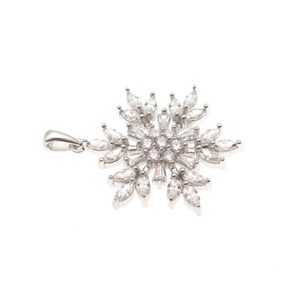 925 Sterling Silver Round Marquise & Tapered Baguette-Cut C Z Snowflake Pendant