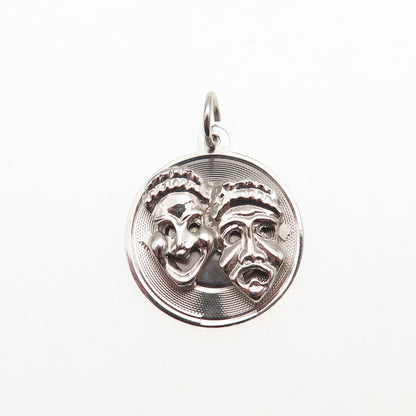 925 Sterling Silver Vintage Comedy & Tragedy Masks Charm Pendant