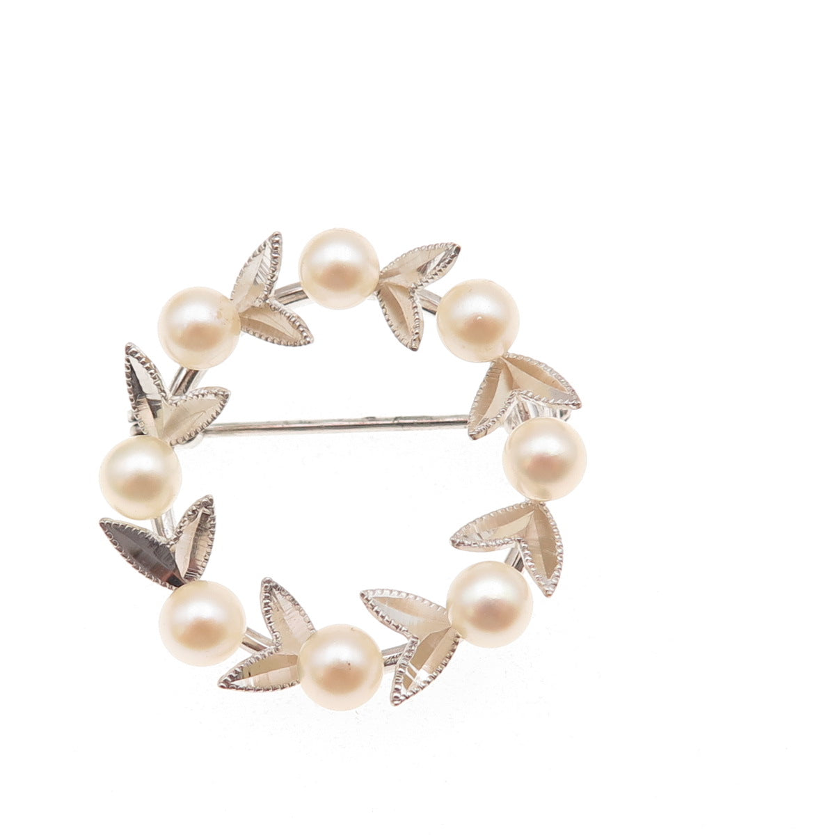 950 Silver Antique Japan Real Akoya Pearl Floral Circle of Life Pin Brooch