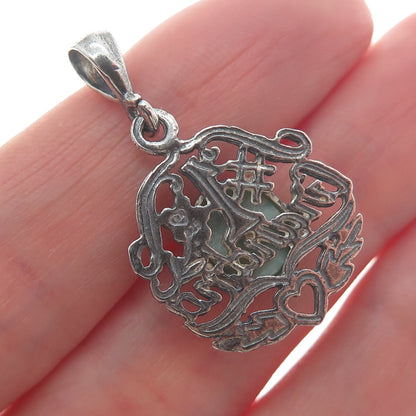 925 Sterling Silver Vintage Real Larimar "#1 Grandma" Oxidized Charm Pendant