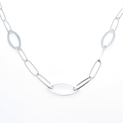 925 Sterling Silver Vintage Black Onyx Modernist Paperclip Chain Necklace 24"