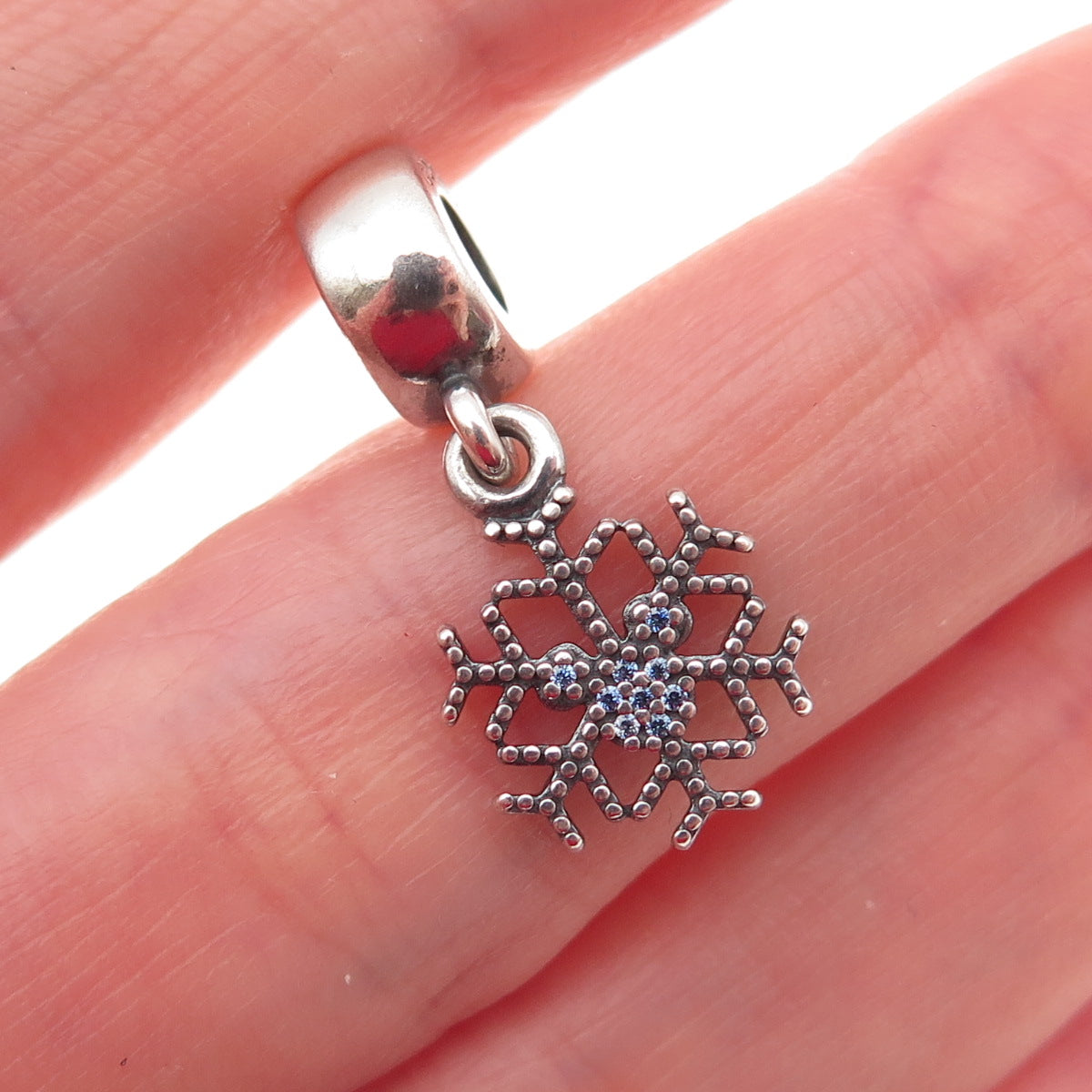 Pandora 925 Sterling Silver Blue C Z Snowflake Dangle Charm