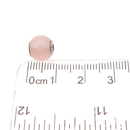 Pandora 925 Sterling Silver Real Rose Quartz Essence Caring Slide Bead Charm