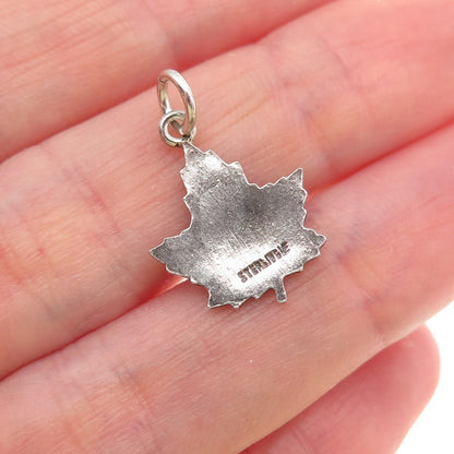 C. Lamond Fils Sterling Silver Antique Art Deco Enamel Maple Leaf Mini Pendant