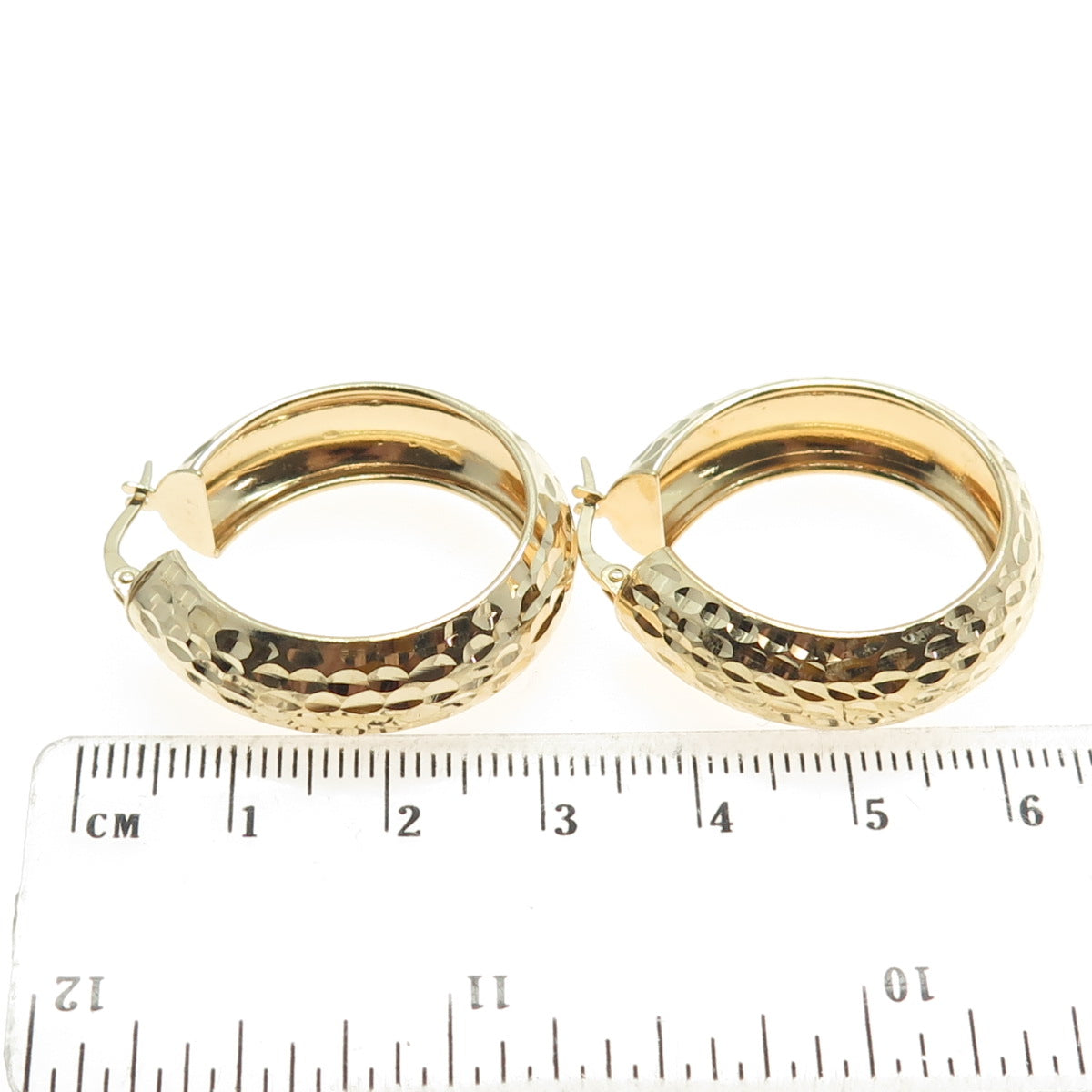 925 Sterling Silver Gold Plated Vintage Italy Engraved Hinged Hoop Earrings