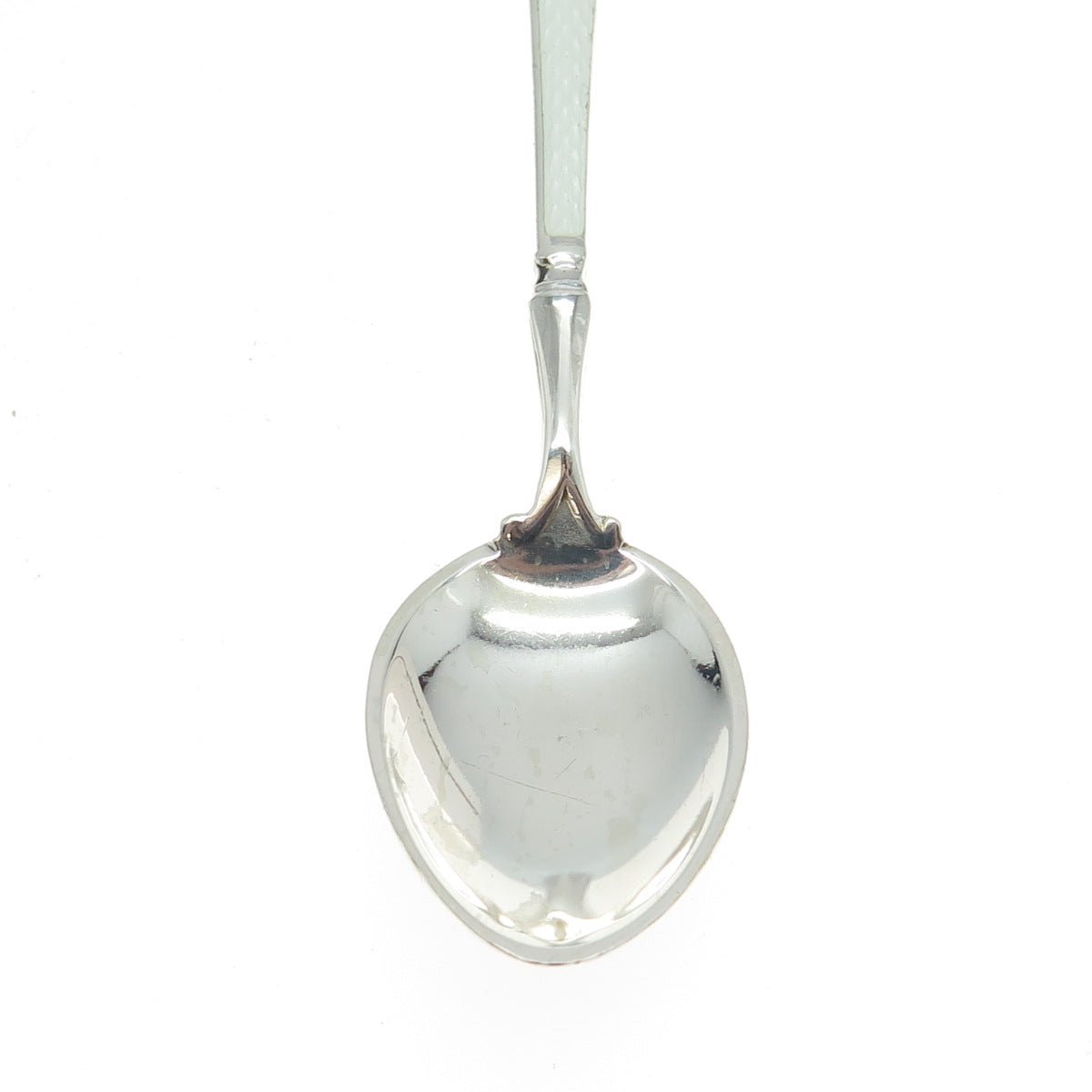 WATSON 925 Sterling Silver Vintage White Guilloche Enamel Coffee Spoon