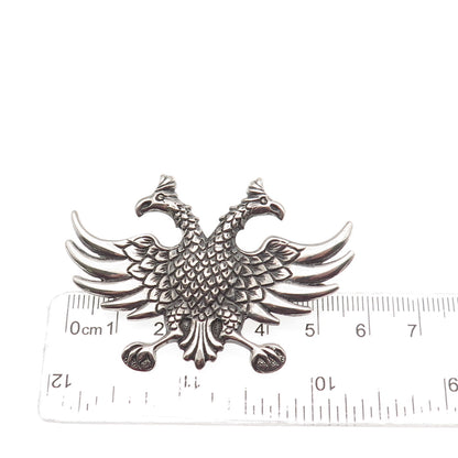 800 Silver Antique Art Deco Poland Double Headed Eagle Oxidized Pin Brooch