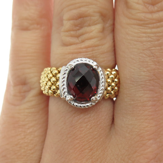 925 Sterling Silver 1/10 14K Gold Filled Italy Garnet Popcorn Ring Size 6.75