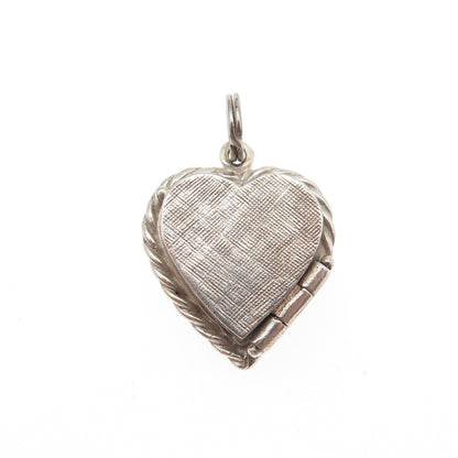 925 Sterling Silver Vintage Brushed Heart Locket Oxidized Charm Pendant