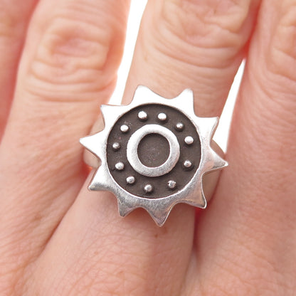 Lisa Jenks 925 Sterling Silver Vintage Modernist Sun Oxidized Ring Size 7.75