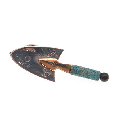 Nicholas Allen 925 Sterling 2-Tone Vintage Turquoise & Onyx Trowel Tie Tack Pin