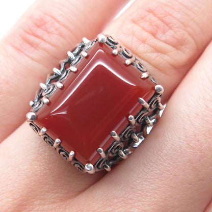 925 Sterling Silver Vintage Real Carnelian Modernist Oxidized Ring Size 6