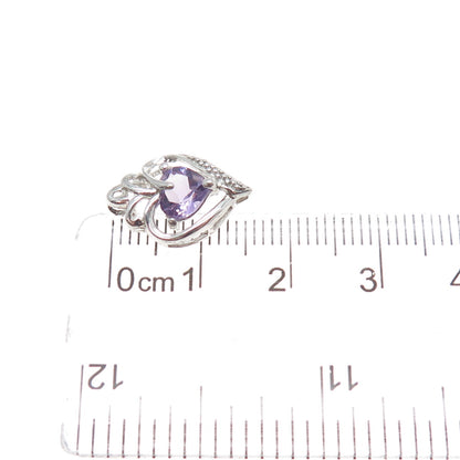 925 Sterling Silver Real Amethyst Heart Minimalist Slide Pendant