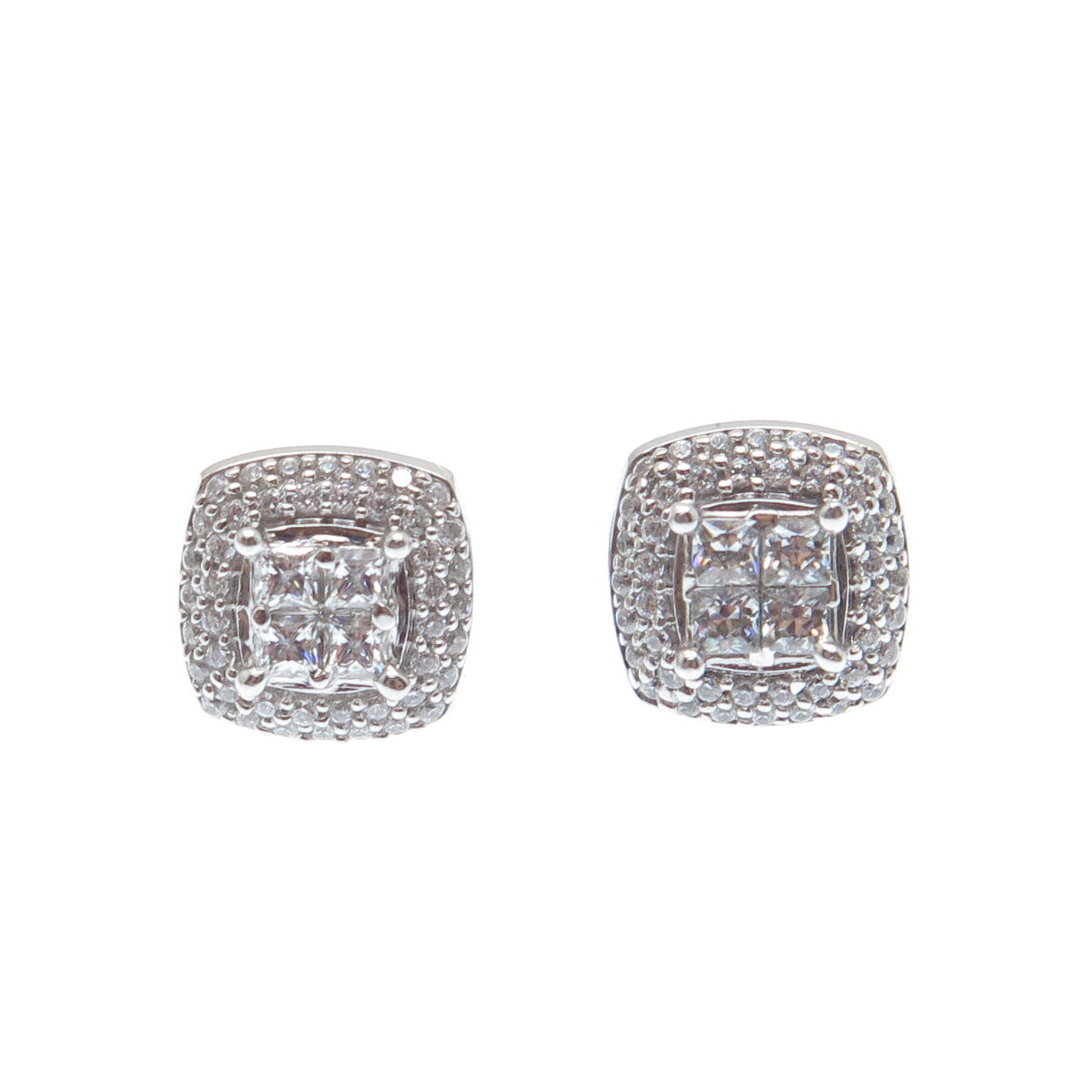 925 Sterling Silver Round-Cut C Z Cushion Stud Earrings