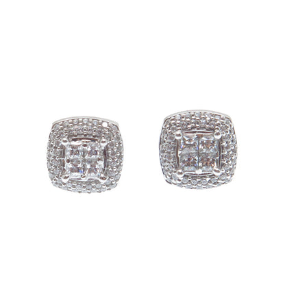 925 Sterling Silver Round-Cut C Z Cushion Stud Earrings